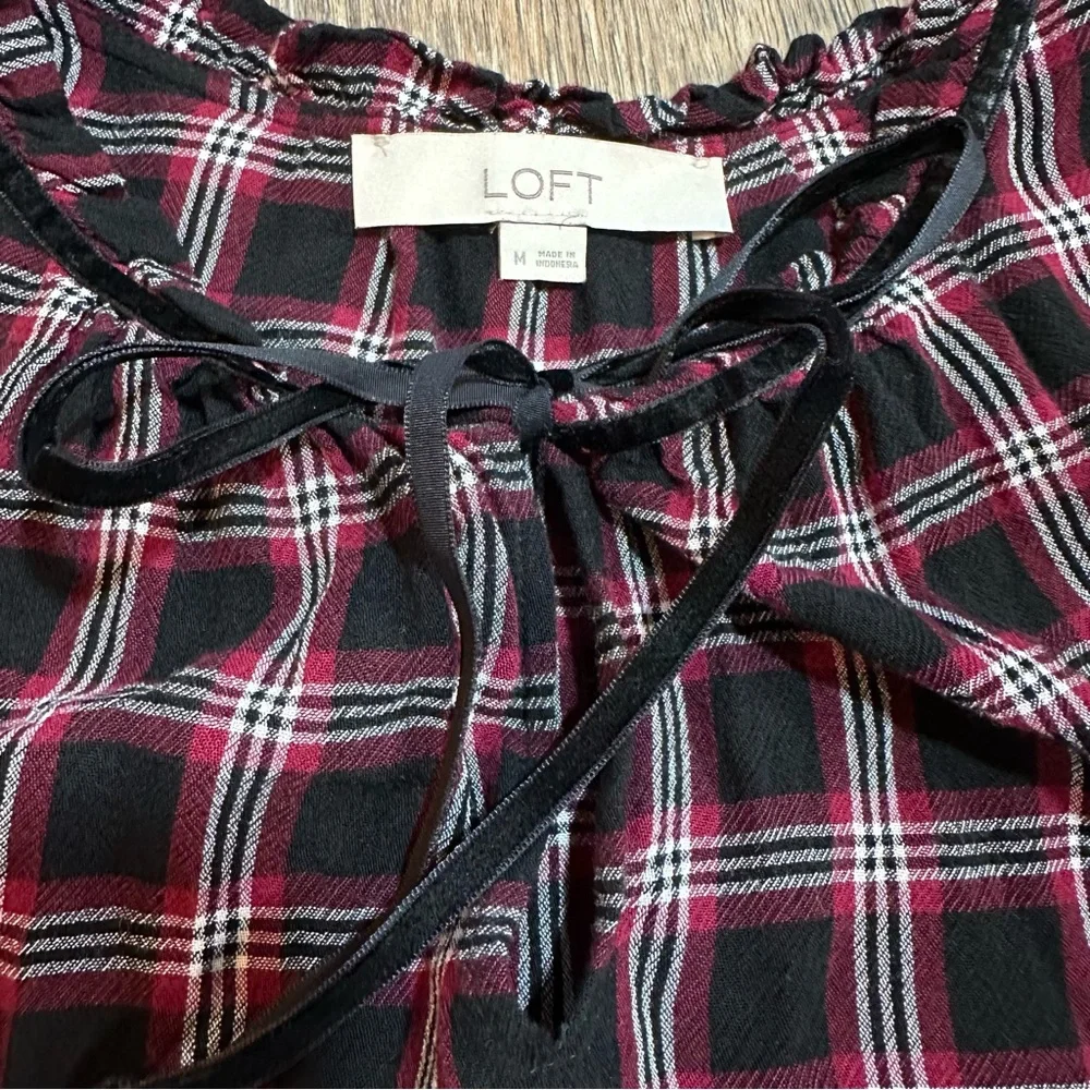 LOFT Black and Red Checkered Blouse - Picture 2 of 5